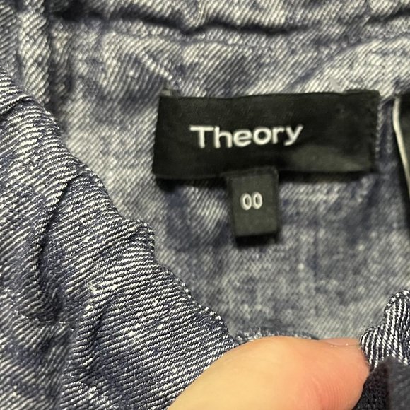 Theory Size 00 Laela Tierra Wash Chambray Neck Tie Linen Shift Dress - Picture 4 of 5